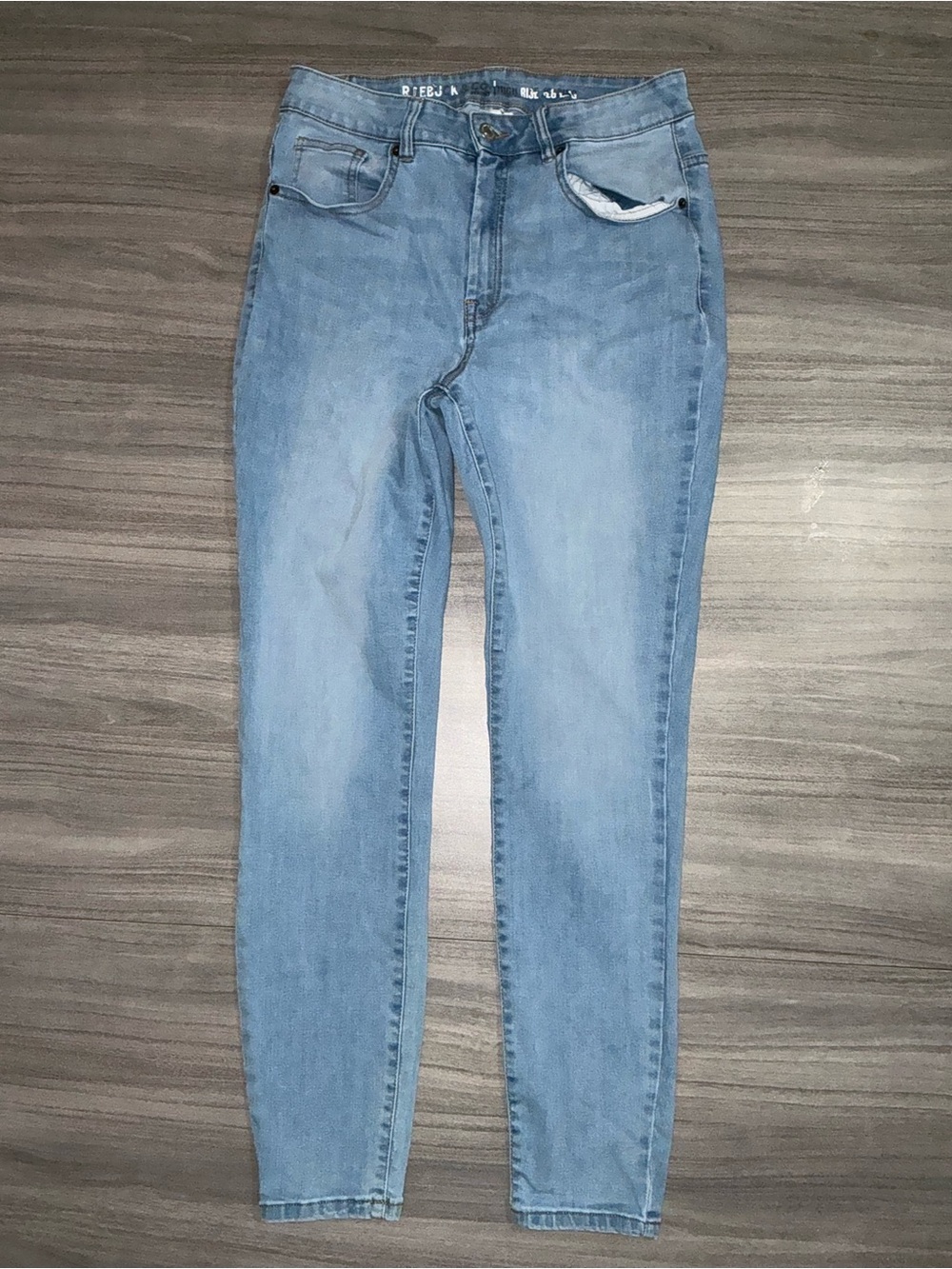 Roebuck & Co High Waisted Light Blue Skinny Jeans Size 12 Clean Hem